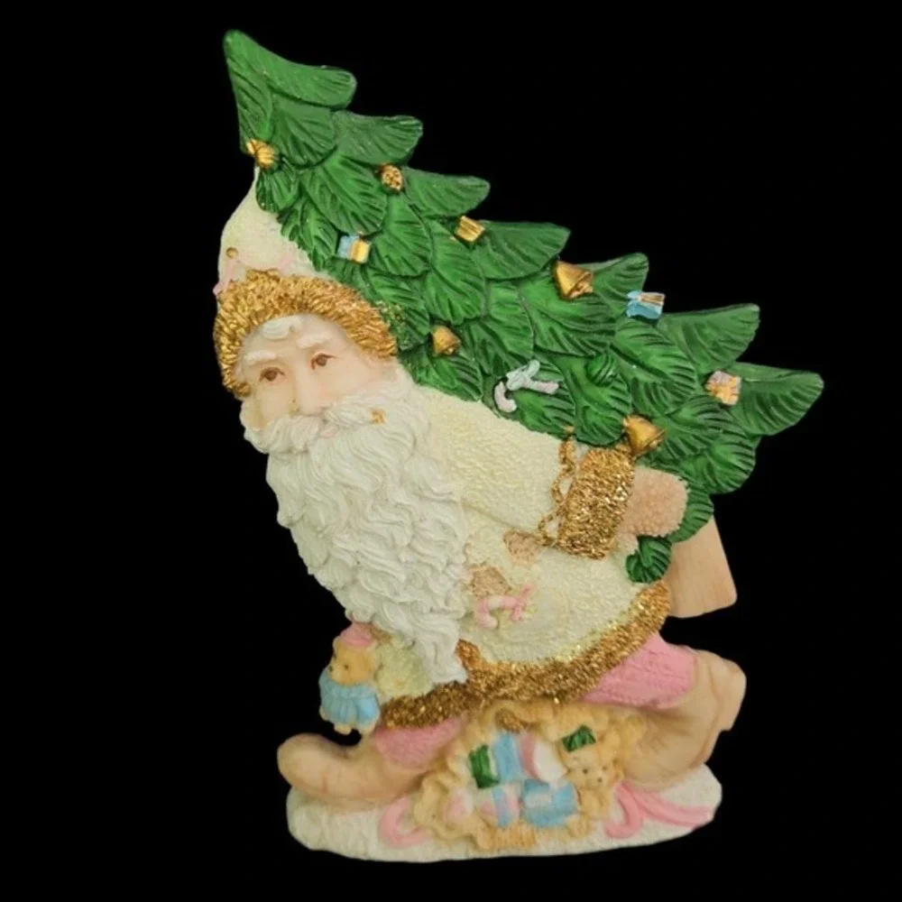 Victorian Santa Claus Figurines Sparkly Christmas Set of 3 Pink‎ Ceramic Vintage